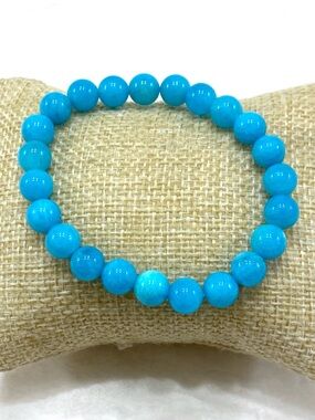 Bright Turquoise Round Bead Stretch Bracelet